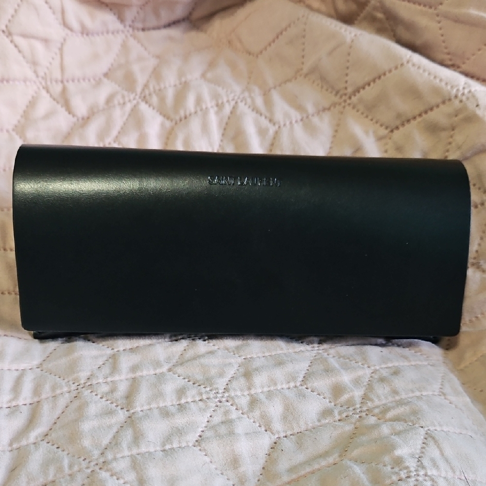 Saint Laurent Black Leather Glasses Case w/ Lens Cleaning Cloth